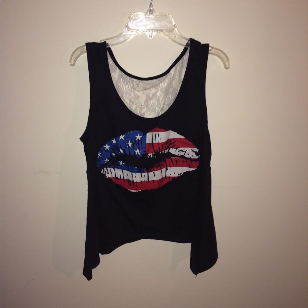 RRR black top with American flag lips lace back